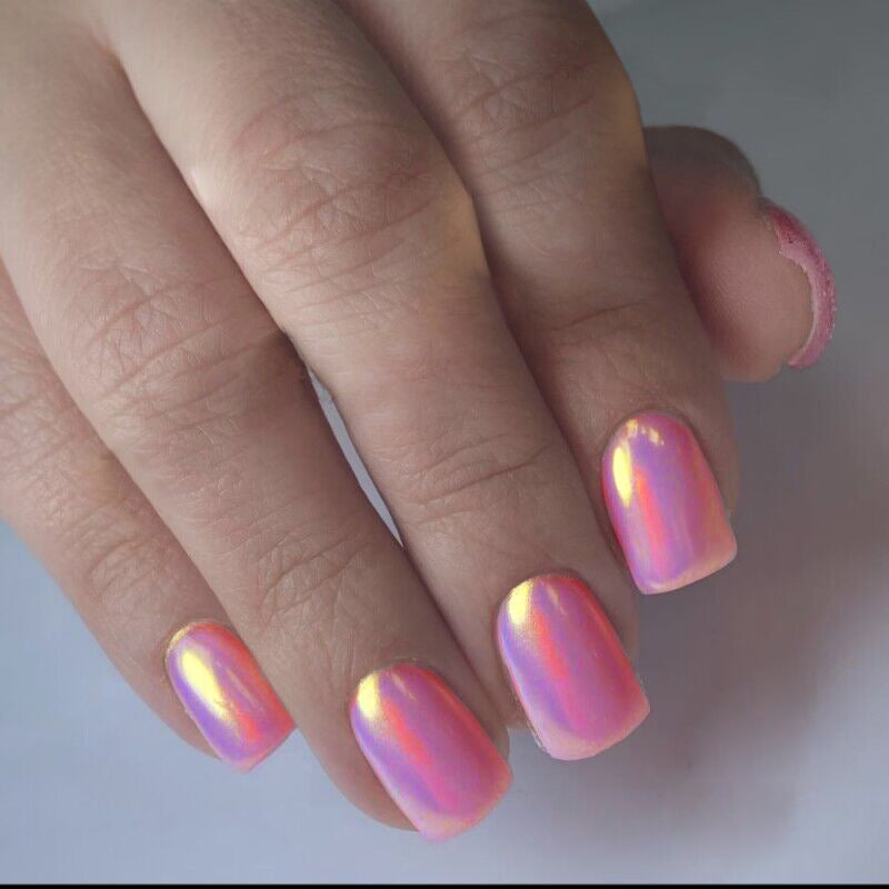 96PCS (4 PACK) Pink Chrome Press-On Nails Kit - Short Square PersonalizedAcrylic Nails for Women - Summer Dating